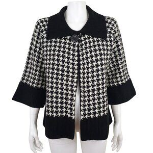 Vintage Jenny Black White Houndstooth Open Swing Cardigan Womens L